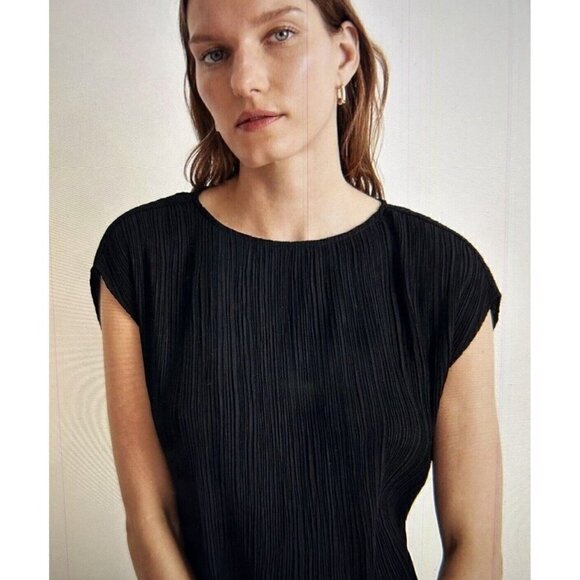 Madewell Simona Plissé Mini Dress in Black Size 14W - Picture 4 of 13